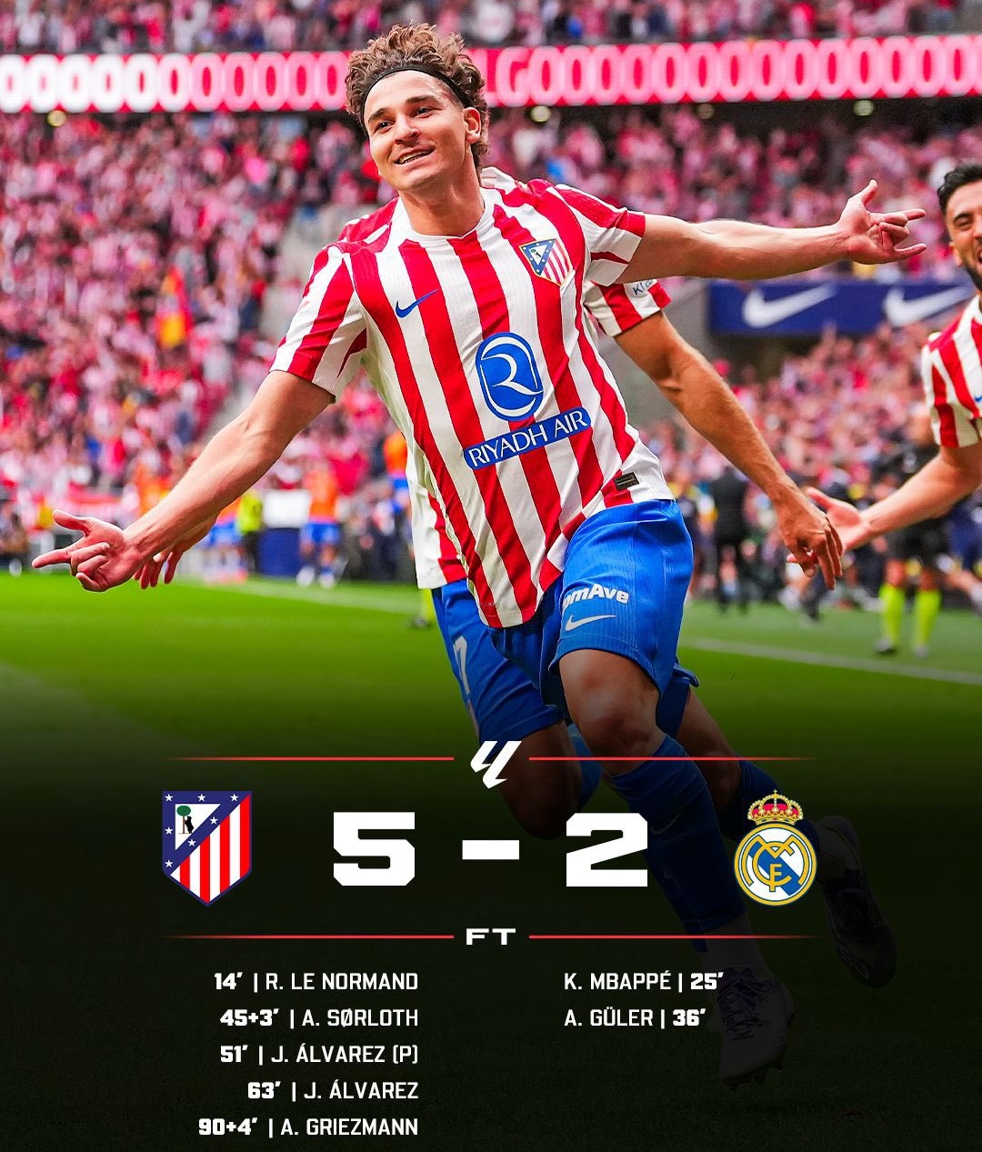 أتلتيكو يكتسح ريال مدريد بخمسة أهداف مقابل هدفين في الجولة السابعة من الدوري الإسباني 