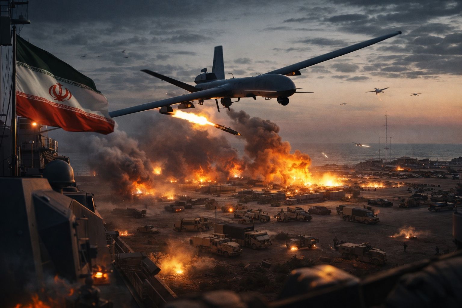 الجيش الإيراني يعلن تنفيذ هجمات بمسيّرات استهدفت مواقع في إسرائيل وقاعدة أمريكية بالكويت